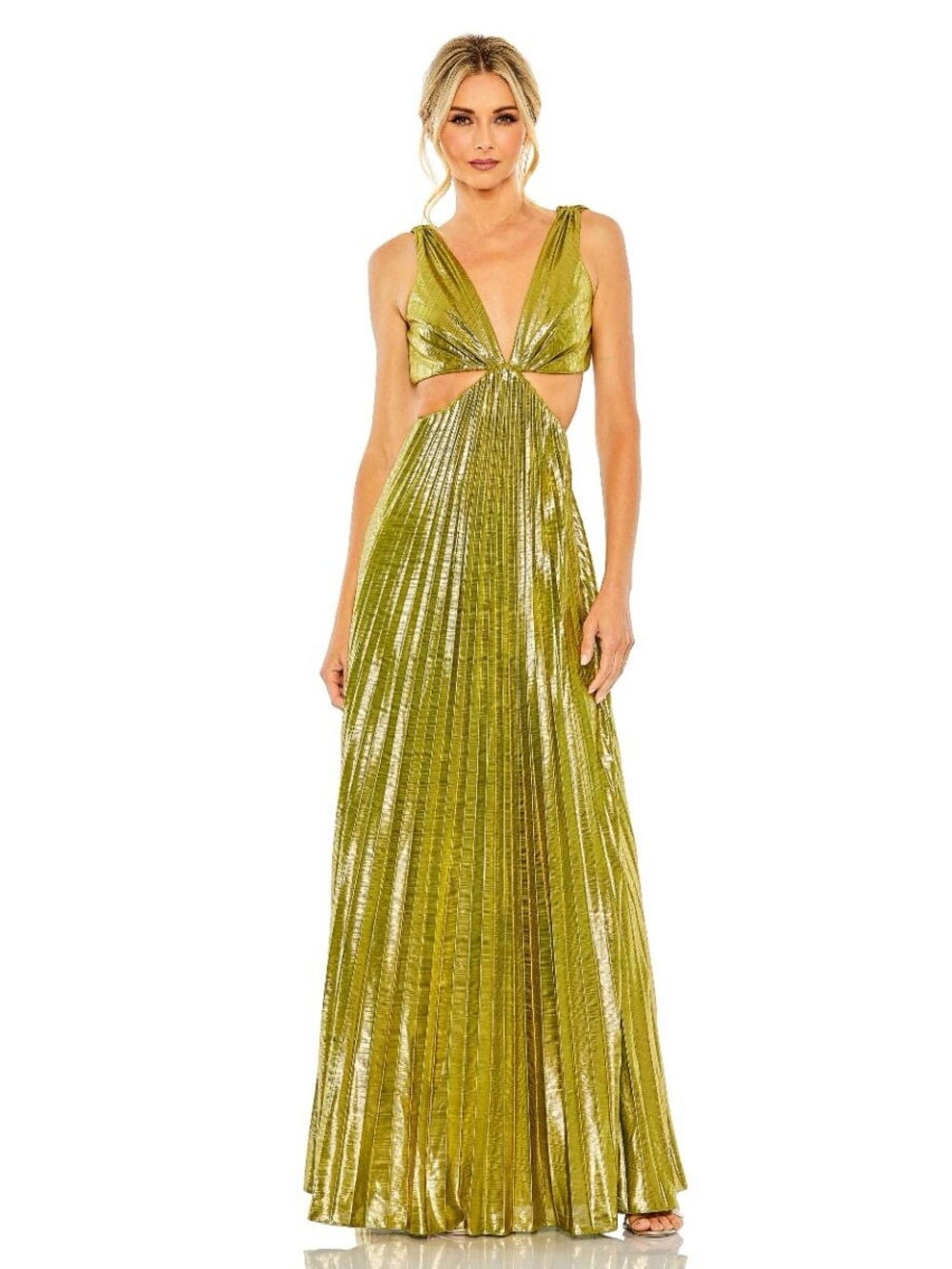Mac Duggal 27083 Cutout Waist Olive Metallic Dress
